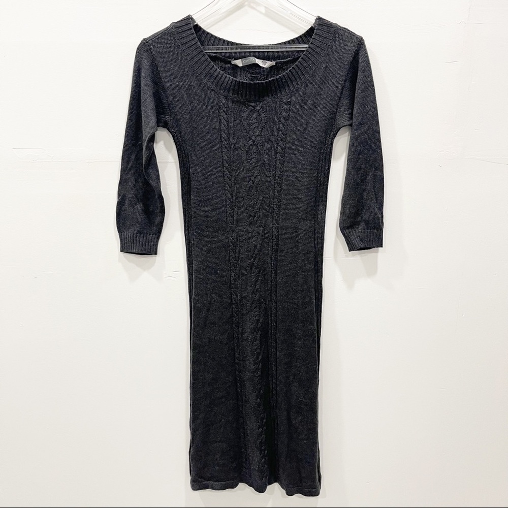 Athleta Knit 3/4 Sleeve Bamboo Cashmere Blend Dress Dark Grey Size Small Soft